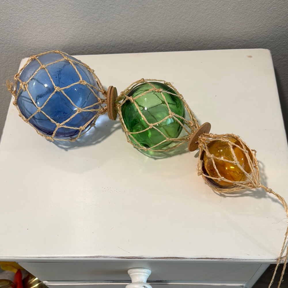 Glass Fishing Float Trio - Blue, Green, Amber